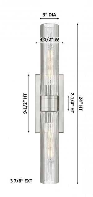 Century 24" Two Lights Bath Vanity Light, Satin Nickel