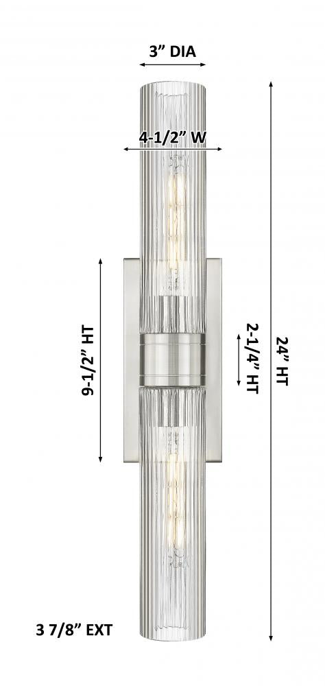 Century 24" Two Lights Bath Vanity Light, Satin Nickel