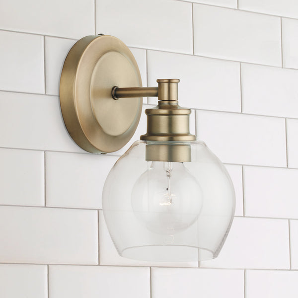 Lee 5.75" One Light Wall Sconce, Aged Brass