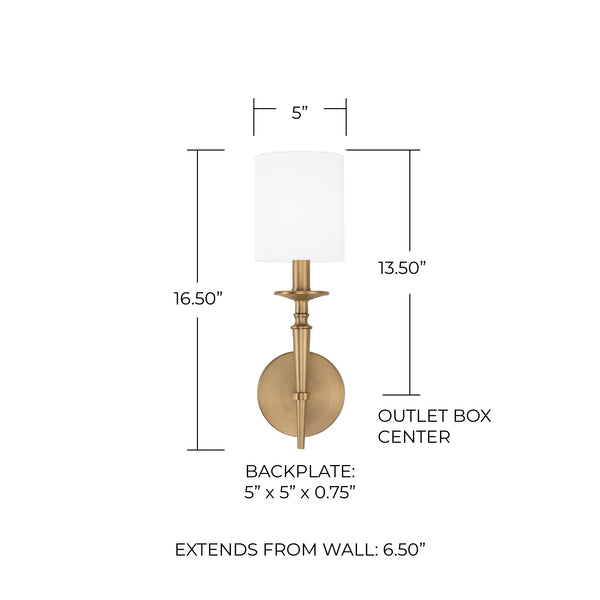 Aurora 5" One Light Wall Sconce, Aged Brass