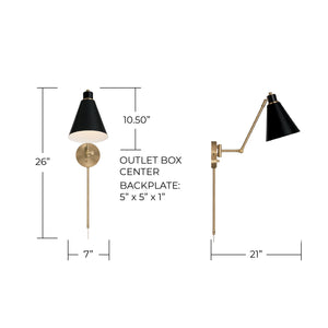 Collyn 7" One Light Wall Sconce, Aged Brass and Black