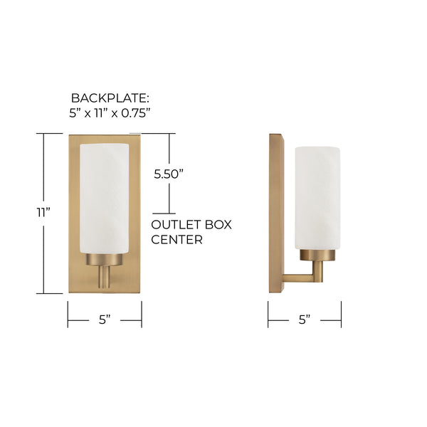 Sasha 5" One Light Wall Sconce, Aged Brass