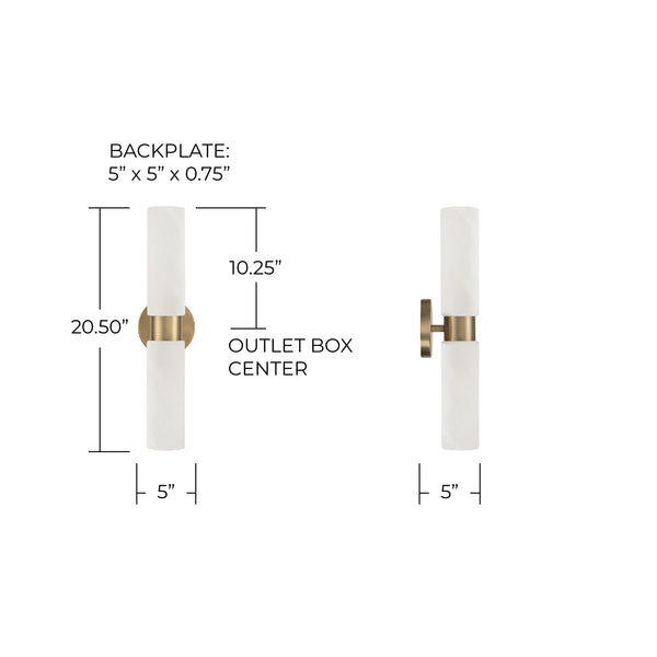 Sasha 5" Two Light Wall Sconce, Aged Brass