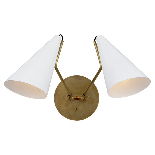 Clemente 16.75" Two Light Wall Sconce, Hand-Rubbed Antique Brass and White Shade