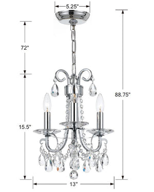 Ophelia 13'' Three Light Mini Chandelier, Chrome Clear Hand Cut Crystal - Alternate Product Image 2.jpg