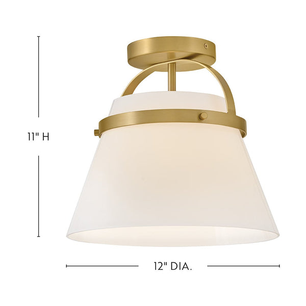 Elra 12" One Light Medium Semi-Flush Mount, Lacquered Brass