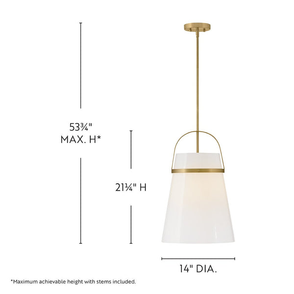 Elra 14" One Light Medium Pendant, Lacquered Brass