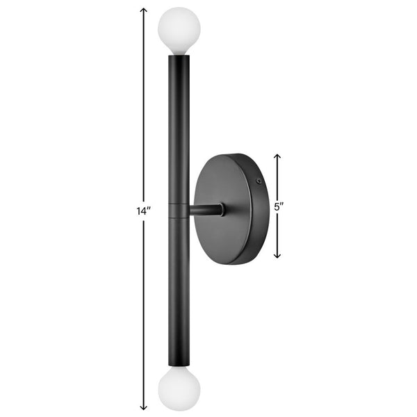 Vara 5" Two Lights Medium Tall Sconce, Black