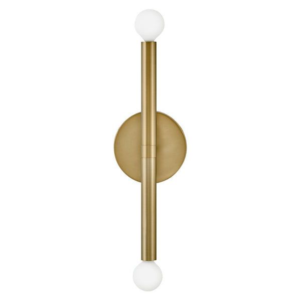 Vara 5" Two Lights Medium Tall Sconce, Lacquered Brass