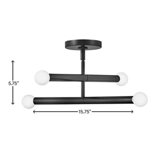 Vara 16" Four Lights Medium Convertible Pendant, Black