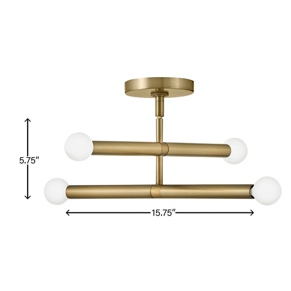 Vara 16" Four Lights Medium Convertible Pendant, Lacquered Brass