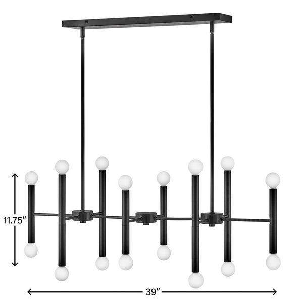 Vara 39" Sixteen Lights Large Linear Chandelier, Black