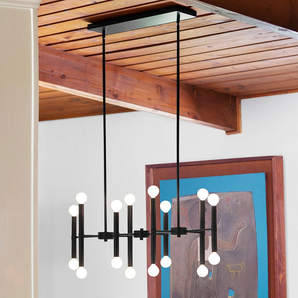 Vara 39" Sixteen Lights Large Linear Chandelier, Black