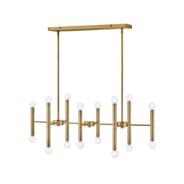 Vara 39" Sixteen Lights Large Linear Chandelier, Lacquered Brass