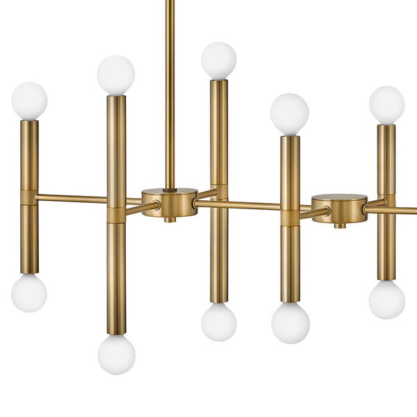 Vara 39" Sixteen Lights Large Linear Chandelier, Lacquered Brass