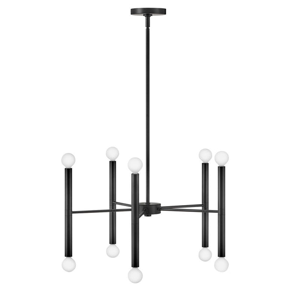 Vara 24" Ten Lights Medium Multi Tier Convertible Chandelier, Black