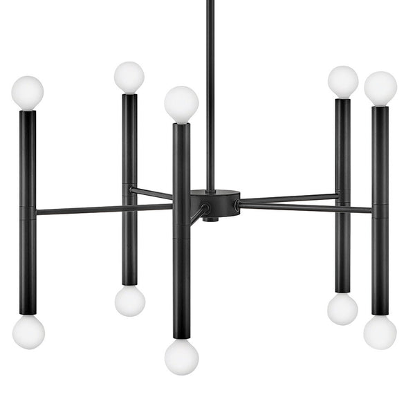 Vara 24" Ten Lights Medium Multi Tier Convertible Chandelier, Black