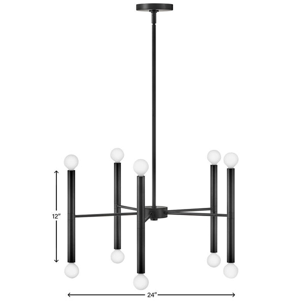 Vara 24" Ten Lights Medium Multi Tier Convertible Chandelier, Black