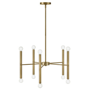 Vara 24" Ten Lights Medium Multi Tier Convertible Chandelier, Lacquered Brass