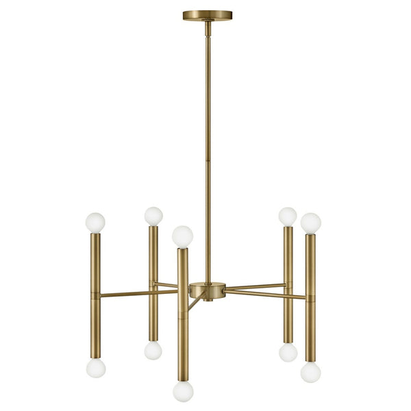 Vara 24" Ten Lights Medium Multi Tier Convertible Chandelier, Lacquered Brass