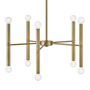 Vara 24" Ten Lights Medium Multi Tier Convertible Chandelier, Lacquered Brass