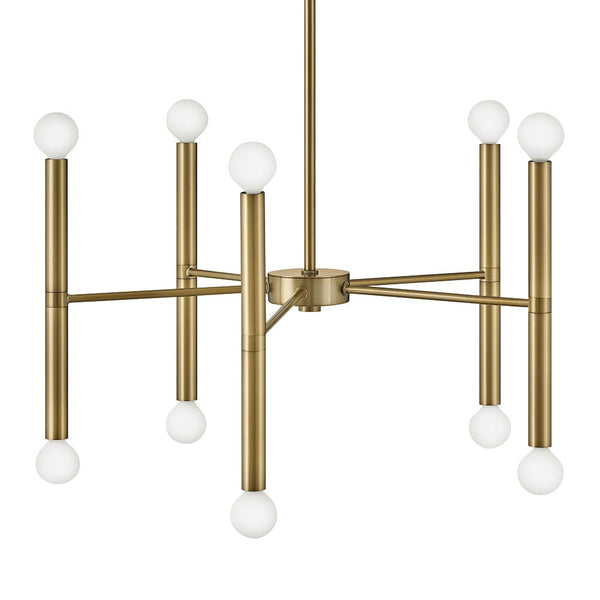 Vara 24" Ten Lights Medium Multi Tier Convertible Chandelier, Lacquered Brass