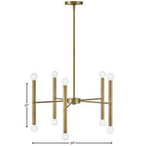 Vara 24" Ten Lights Medium Multi Tier Convertible Chandelier, Lacquered Brass