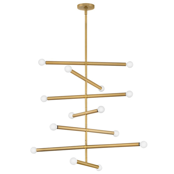 Vara 31" Fourteen Lights Large Multi Tier, Lacquered Brass