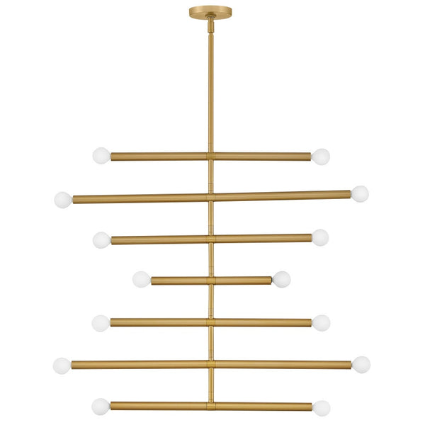 Vara 31" Fourteen Lights Large Multi Tier, Lacquered Brass