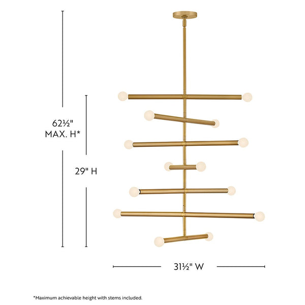 Vara 31" Fourteen Lights Large Multi Tier, Lacquered Brass