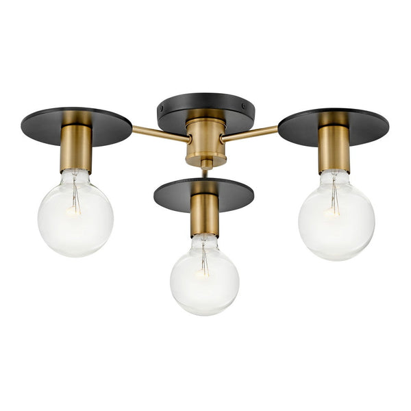 Elan 20" Three Lights Medium Semi-Flush Mount, Lacquered Brass