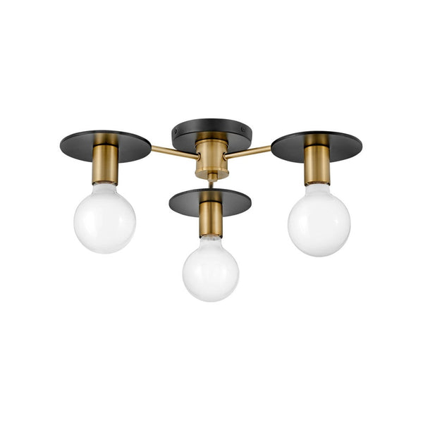Elan 20" Three Lights Medium Semi-Flush Mount, Lacquered Brass