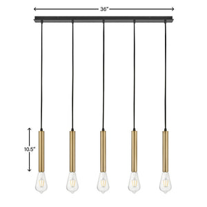 Elan 36" Five Lights Large Linear Chandelier, Lacquered Brass