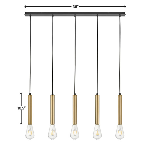 Elan 36" Five Lights Large Linear Chandelier, Lacquered Brass