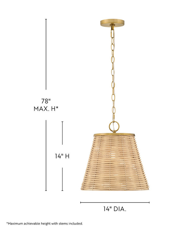 Fawyn 14" One Light Medium Pendant, Lacquered Brass