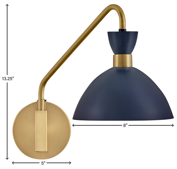Quaelle 8" Medium Single Light Plug-in Sconce, Matte Navy