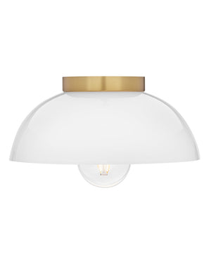 Cason 11" One Light Small Flush Mount, Lacquered Brass / Cased Opal Glass