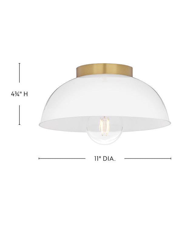 Cason 11" One Light Small Flush Mount, Lacquered Brass / Cased Opal Glass