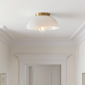 Cason 11" One Light Small Flush Mount, Lacquered Brass / Cased Opal Glass