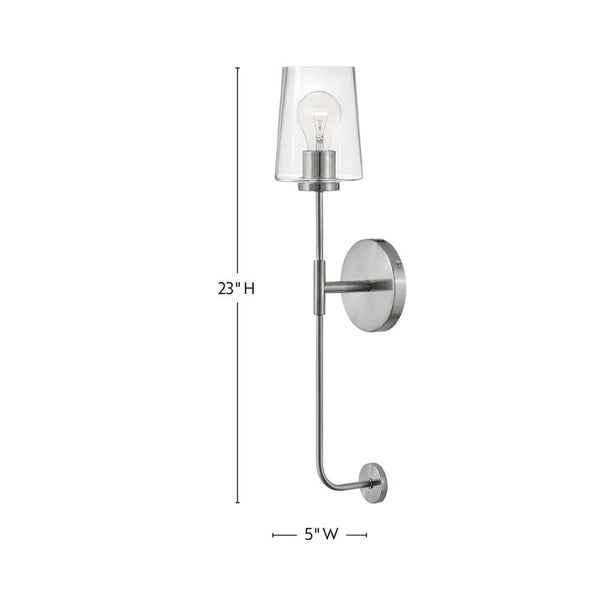 Quaan 5" Large Single Light Tall Sconce, Brushed Nickel
