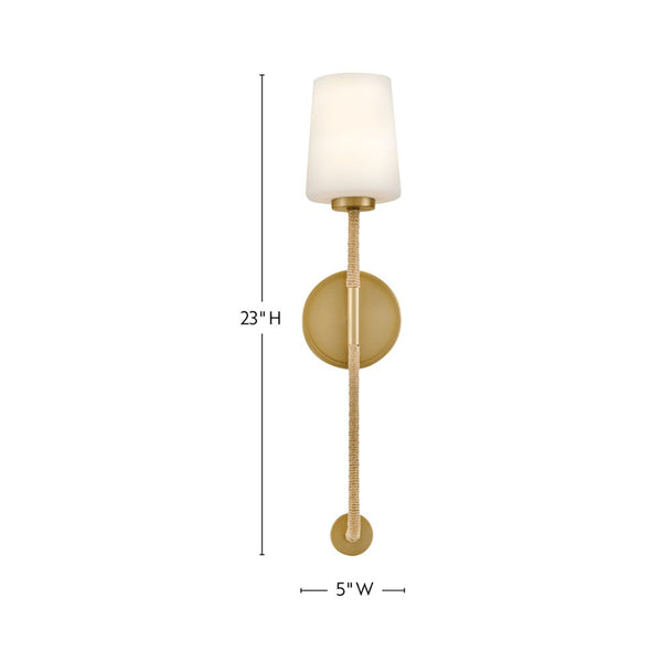 Quaan 5" Large Single Light Tall Sconce, Lacquered Brass / Etched Opal Glass