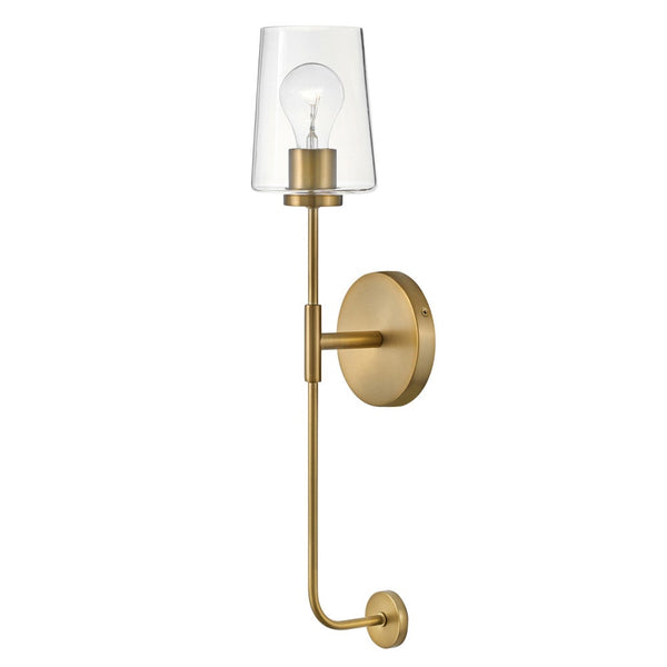 Quaan 5" Large Single Light Tall Sconce, Lacquered Brass / Clear Glass