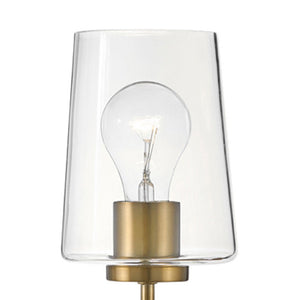 Quaan 5" Large Single Light Tall Sconce, Lacquered Brass / Clear Glass