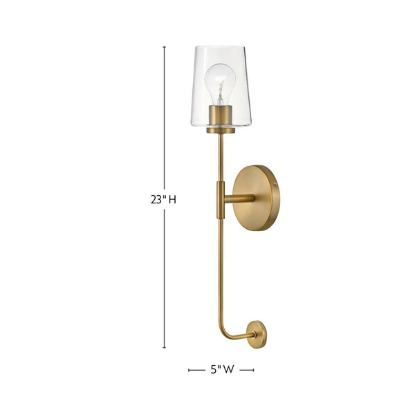 Quaan 5" Large Single Light Tall Sconce, Lacquered Brass / Clear Glass