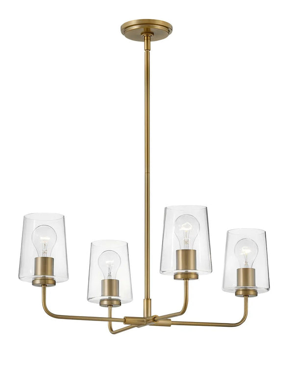 Quaan 25" Four Lights Medium Single Tier Chandelier, Lacquered Brass