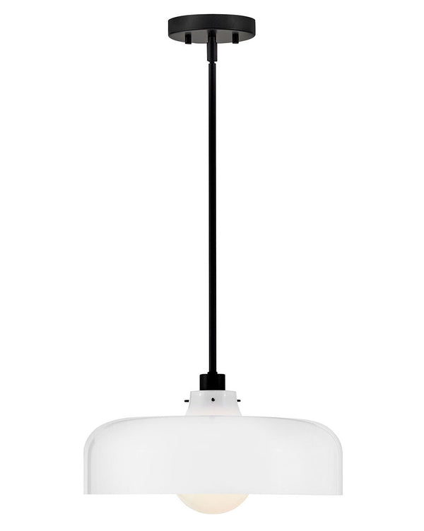Alar 15" One Light Medium Pendant, Black / Cased Opal Glass