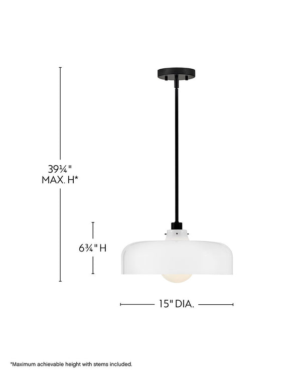 Alar 15" One Light Medium Pendant, Black / Cased Opal Glass