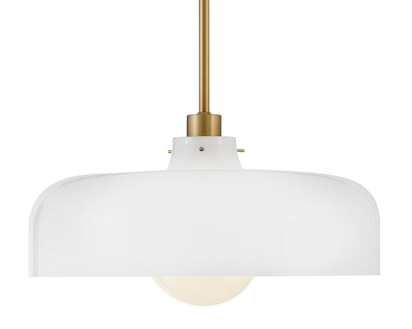 Alar 15" One Light Medium Pendant, Lacquered Brass / Cased Opal Glass