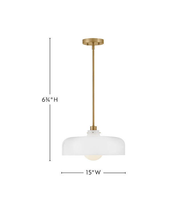 Alar 15" One Light Medium Pendant, Lacquered Brass / Cased Opal Glass