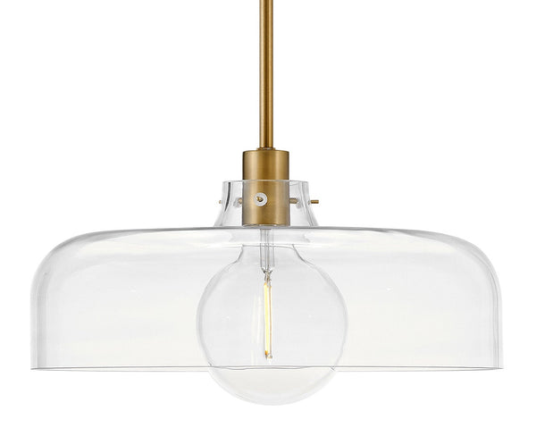 Alar 15" One Light Medium Pendant, Lacquered Brass / Clear Glass